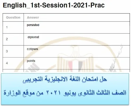 حل امتحان اللغة الانجليزية التجريبى الصف الثالث الثانوى يونيو ٢٠٢١ من موقع الوزارة