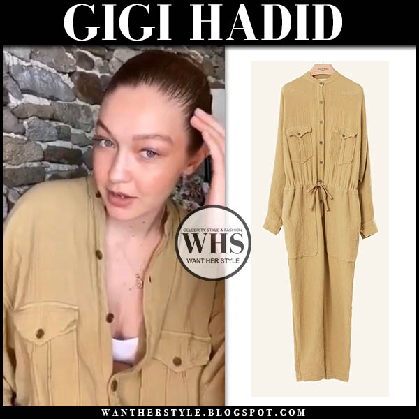 Gigi Hadid In Beige Jumpsuit On June 24