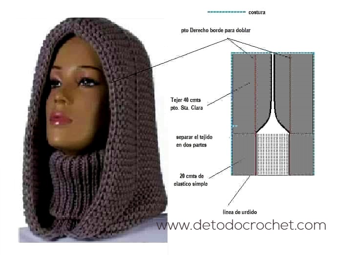 Cómo Tejer Capucha Con Cuello Alto | Crochet y En Dos Agujas | en video