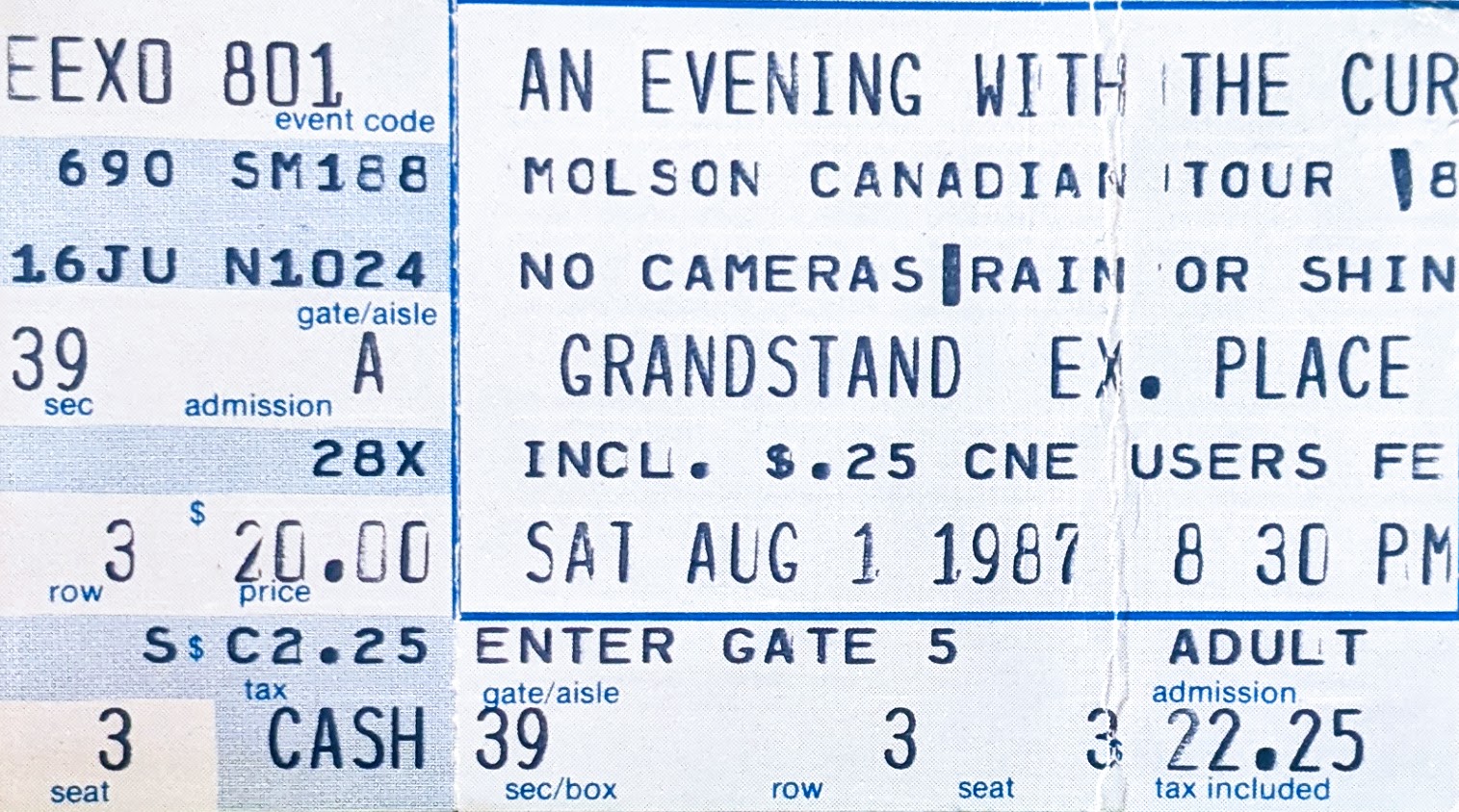 A Pile of Concert Tickets...: August 1st 1987, The Cure at CNE Grandstand