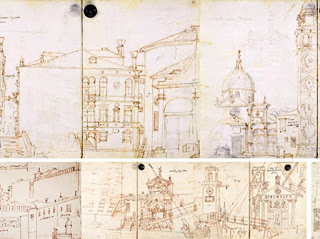 Canaletto La tecnica pittorica - blog artistah24 - una pagina del quaderno di Canaletto con disegni di Venezia