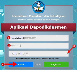 Masukkan email dan password, pilih tahun pelajaran, kemudian klik masuk