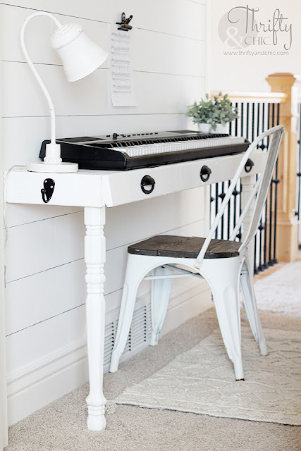 DIY piano stand. Built in piano stand tutorial. How to make a piano stand. DIY built in work station. DIY built in desk. DIY console table. Long hallway ideas. DIY storage desk tutorial.