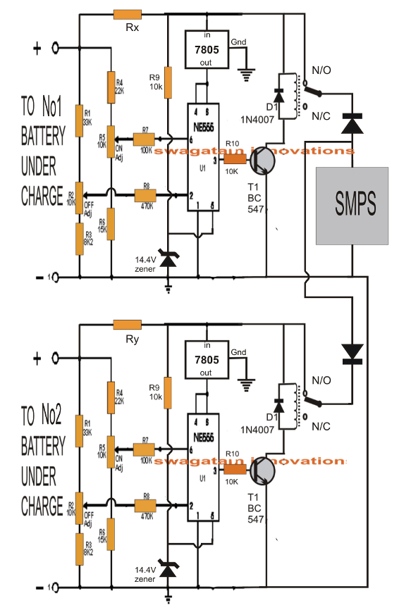 Automatic Charging of Two Batteries with a Single Power Supply