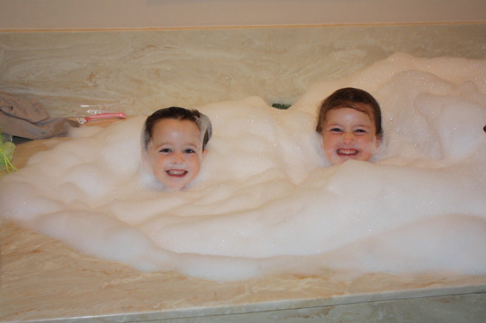 The Sharer Family Bubbie gives the girls a bubble bath
