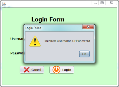 login form incorrect username or password