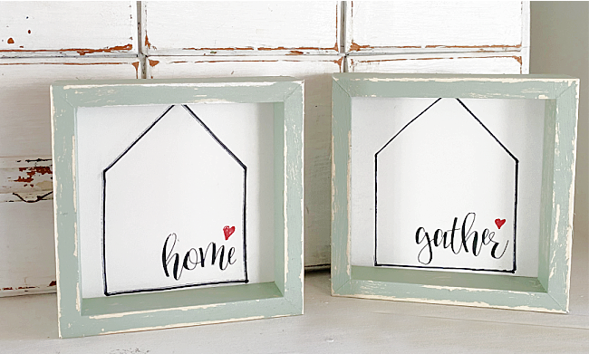 home and gather signs for a tiered tray