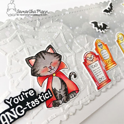 You're Fang-tastic Card by Samantha Mann for Newton's Nook Designs, Halloween Card, Card Making, Slimline Card, Stencil, Halloween #newtonsnook #newtonsnookdesigns #slimlinecard #cardmaking #halloween #halloweencard