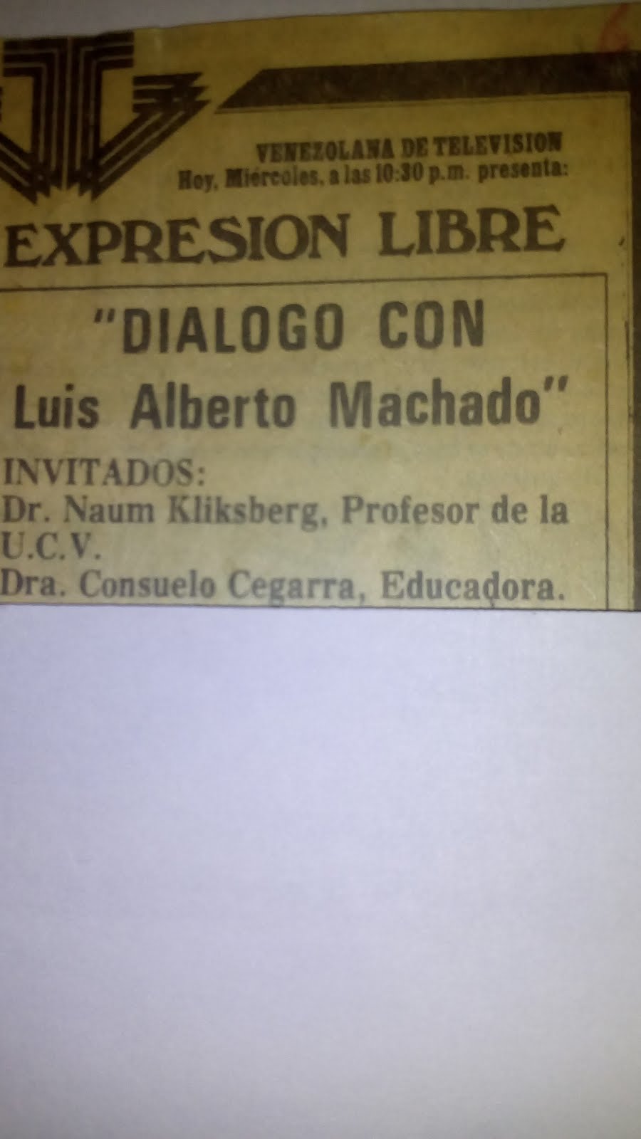 30 - Periódico EL NACIONAL, VENEZUELA. 07/03/1979. ANUNCIANDO UN PROGRAMA DE TV EN EL