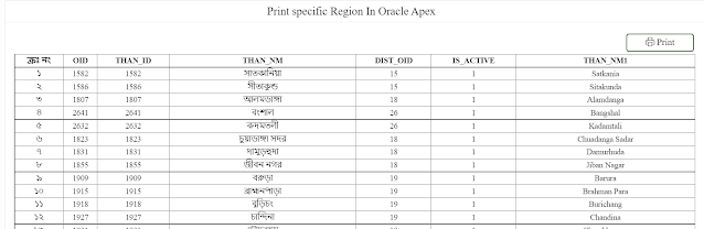 How to Print specific Region In Oracle Apex?