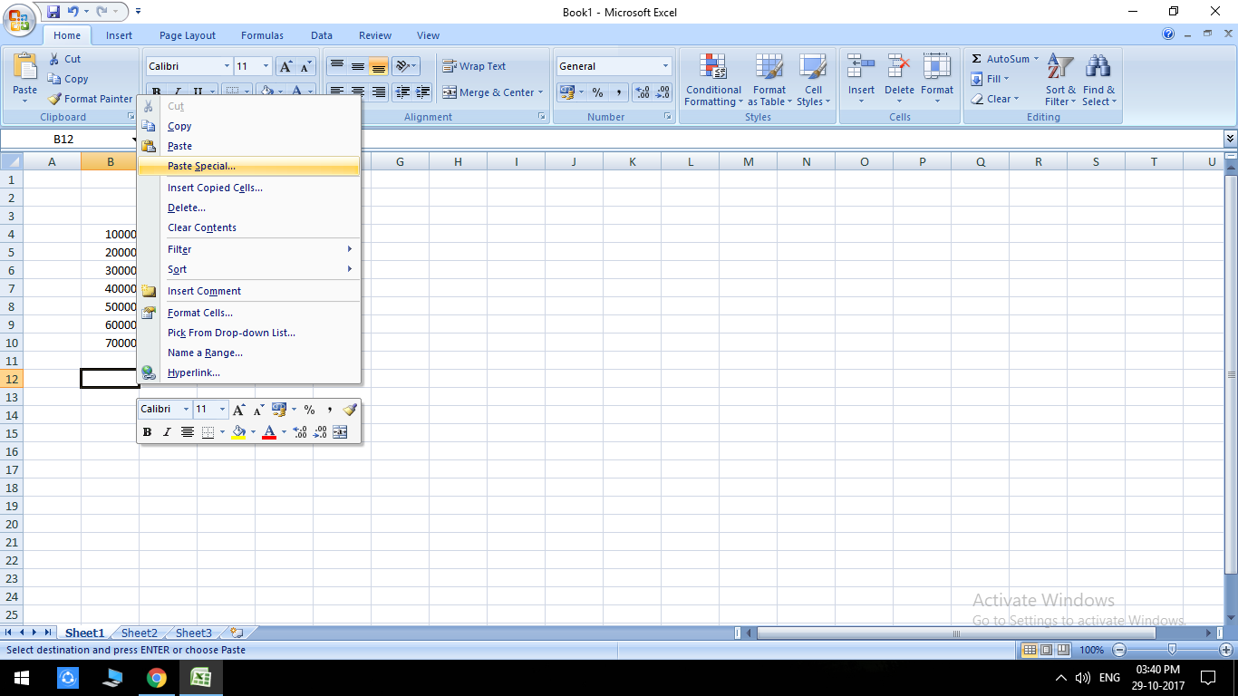 E excel