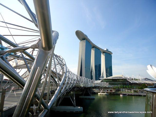 view of Marina Bay Sands Skypark from Helix Bridge