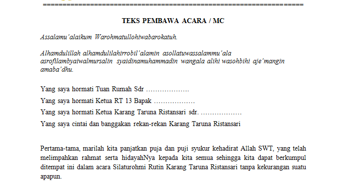 Download Teks Pembawa Acara Mc Karang Taruna Agung Id