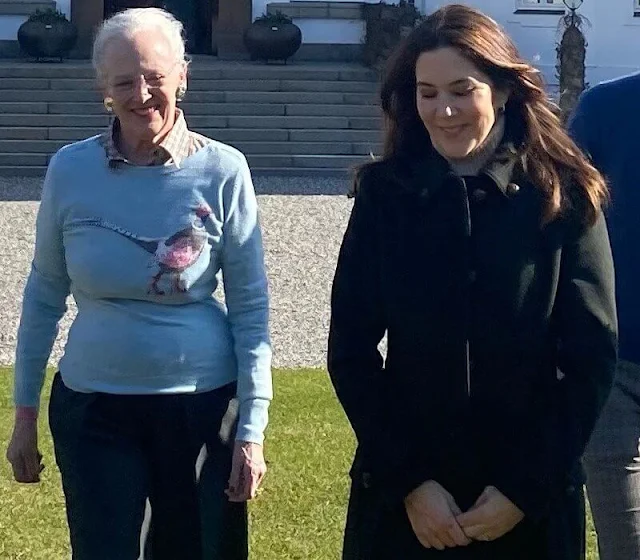 Princess Isabella, Princess Josephine. Crown Princess Mary wore a plaid pants from Sandro, and military coat from Burberry. Valentino