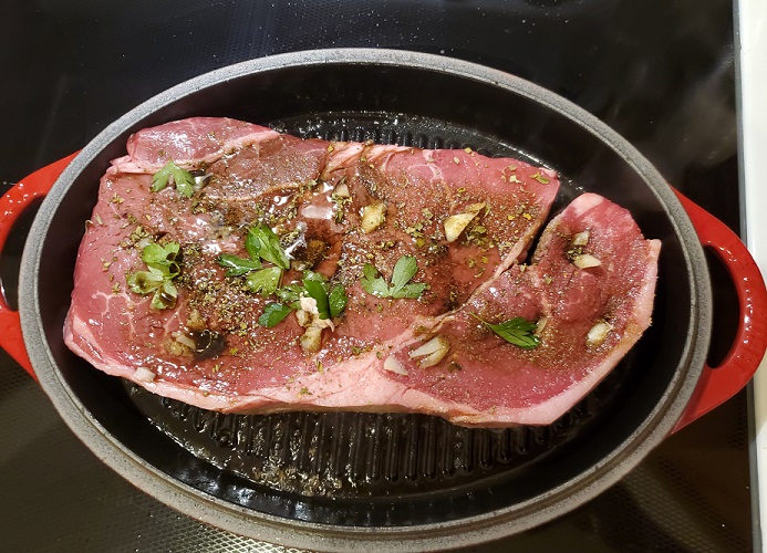 this is a seasoned sirloin steak with garlic and Italian herbs