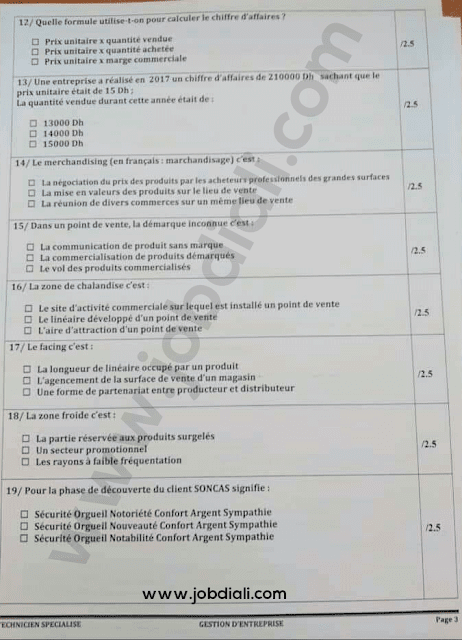 Exemple Concours Technicien spécialisé en gestion d'entreprise - RADEES