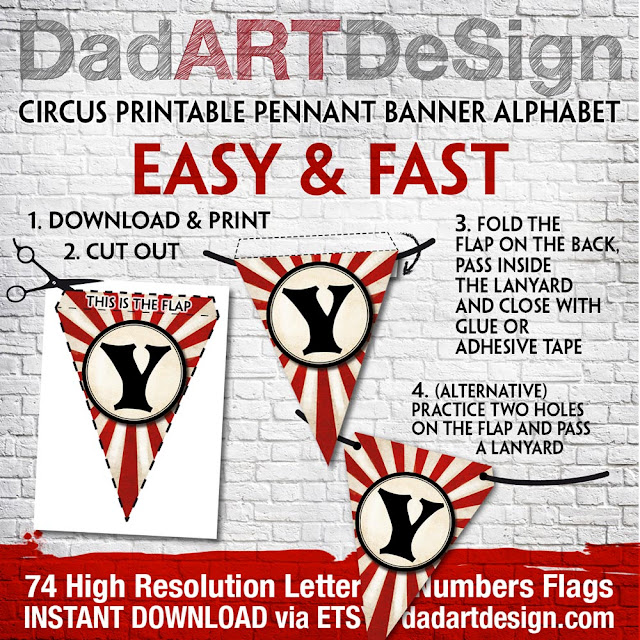 Custom Pennant Banner - Vintage Circus Alphabet instant download via Etsy border=