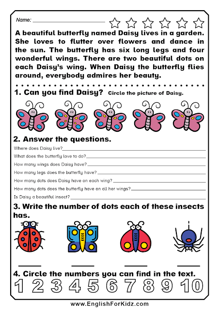 English numbers worksheet - reading comprehension and activities
