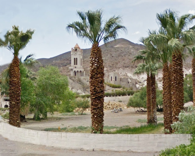 Photoshop crop and revision of the Google Street View image of Scotty's Castle