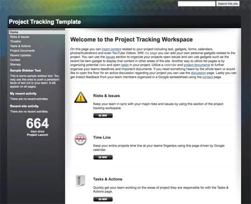 Project tracking template