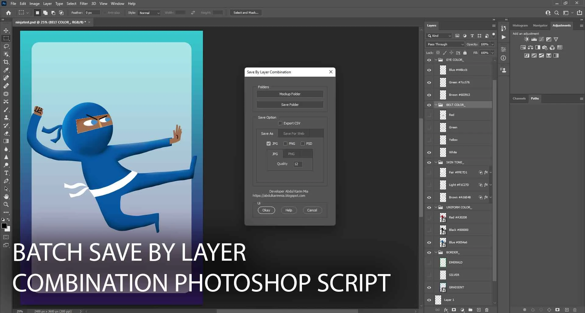 Batch Save by layer Combination Photoshop script