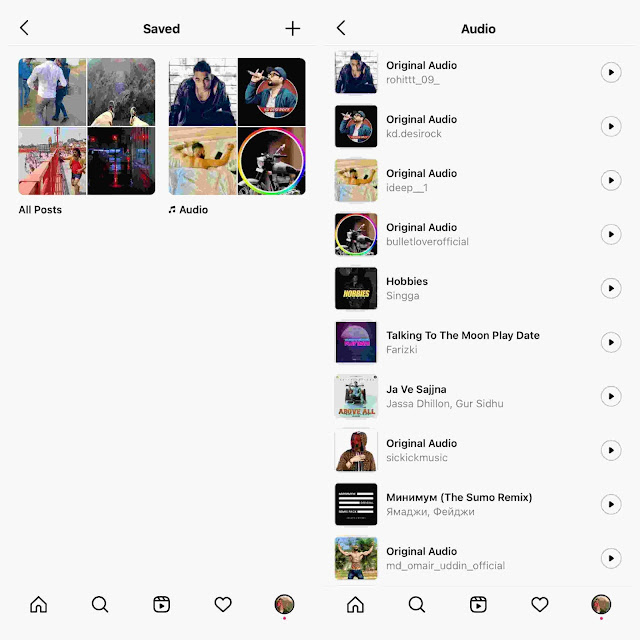 View saved audios on Instagram