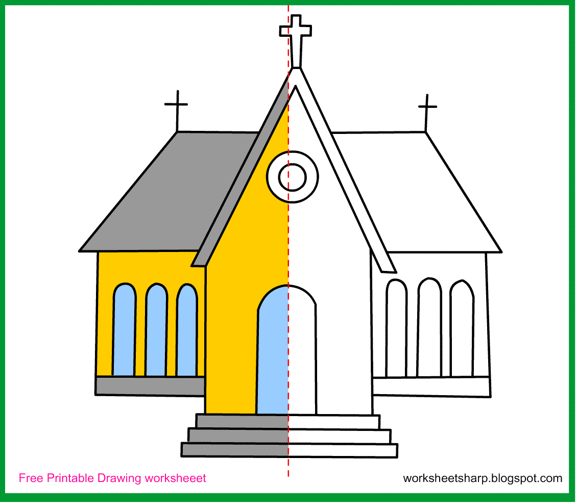 Free Drawing worksheets Printable Church Drawing worksheets