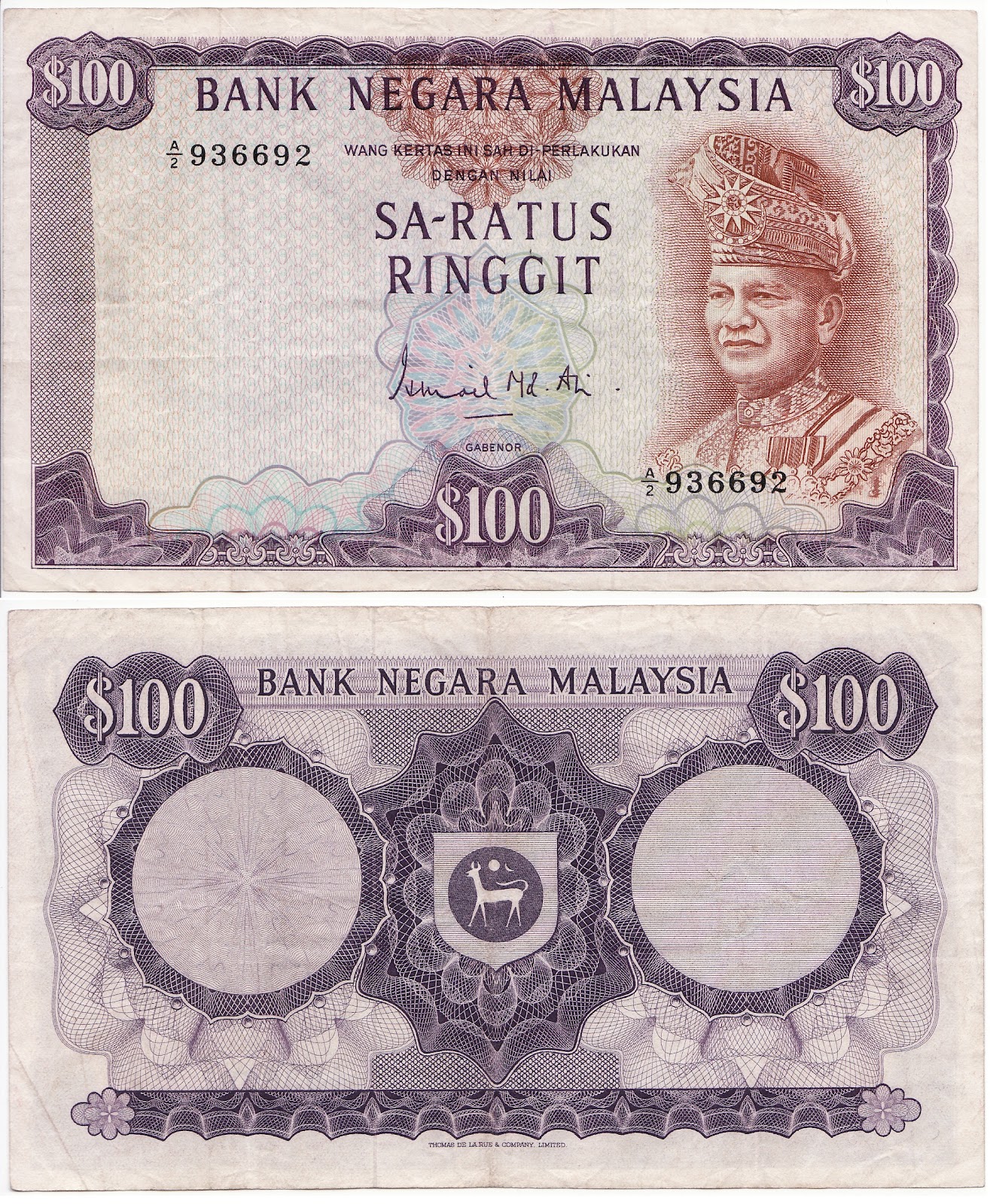 Randhawa's Bank Notes And Collectibles Malaysia RM 100 1st Series 1967