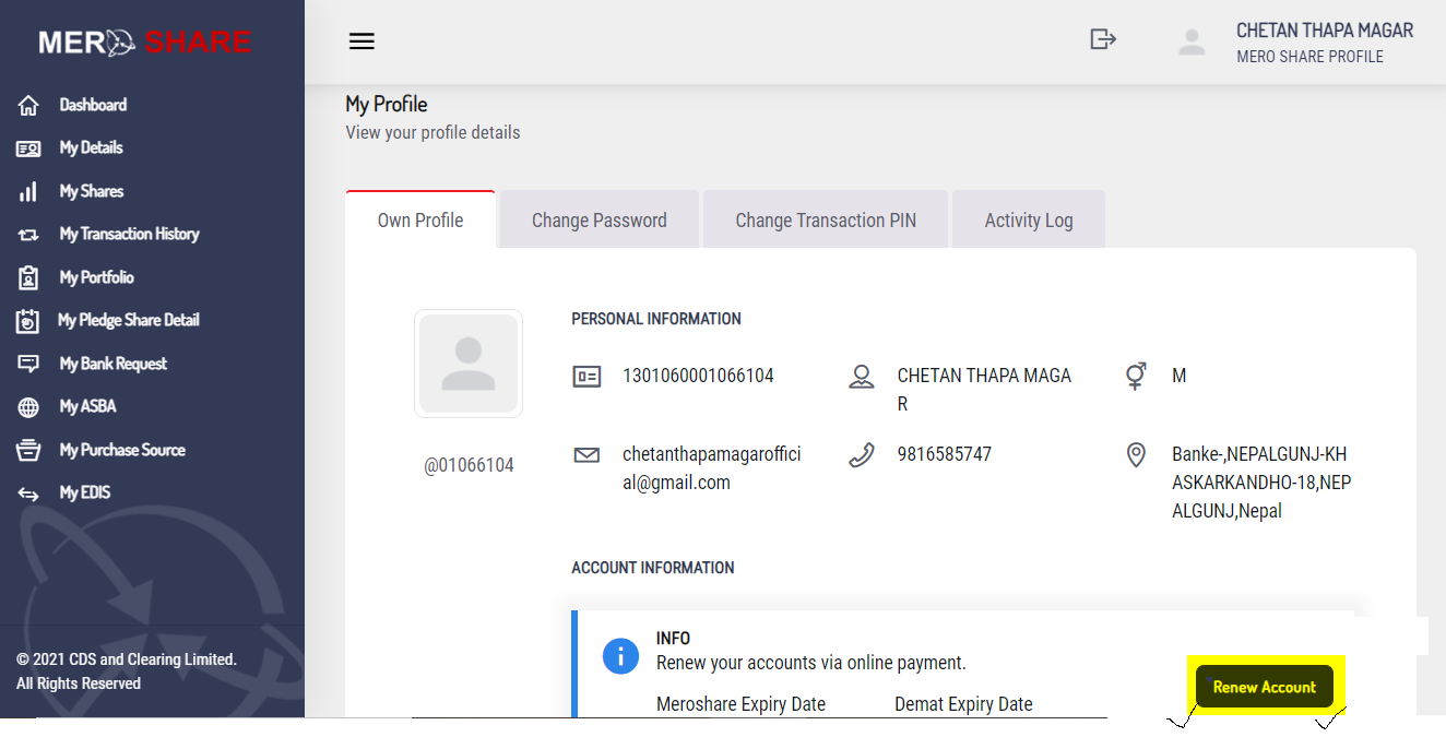 How to Renew your Meroshare and DEMAT Account