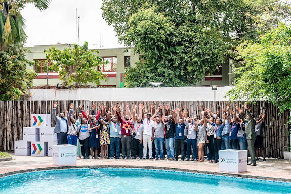 This is a photo of the startups from the inaugural Accelerator class celebrating their graduation in 2018