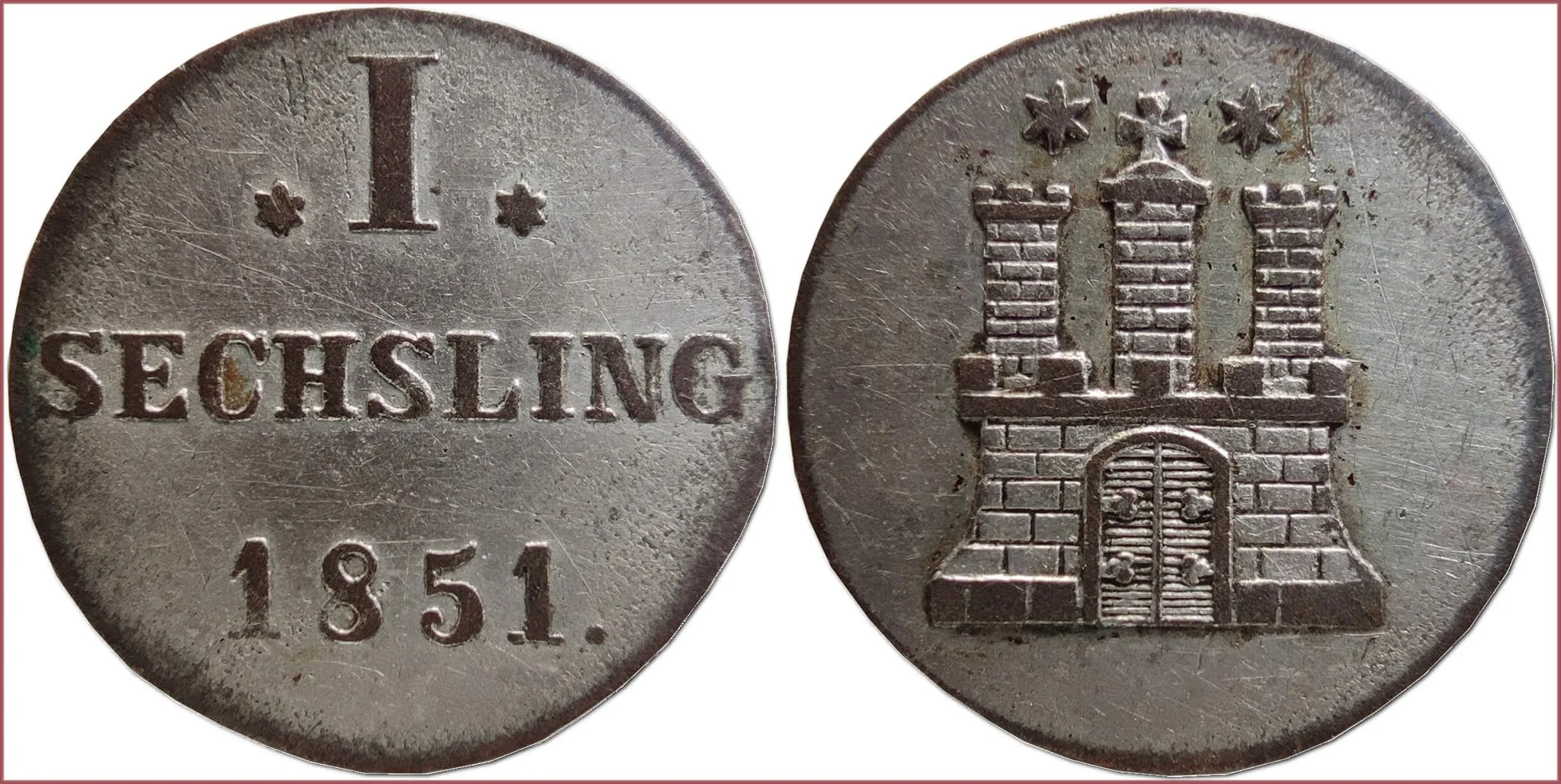 1 sechsling, 1851: Free and Hanseatic City of Hamburg