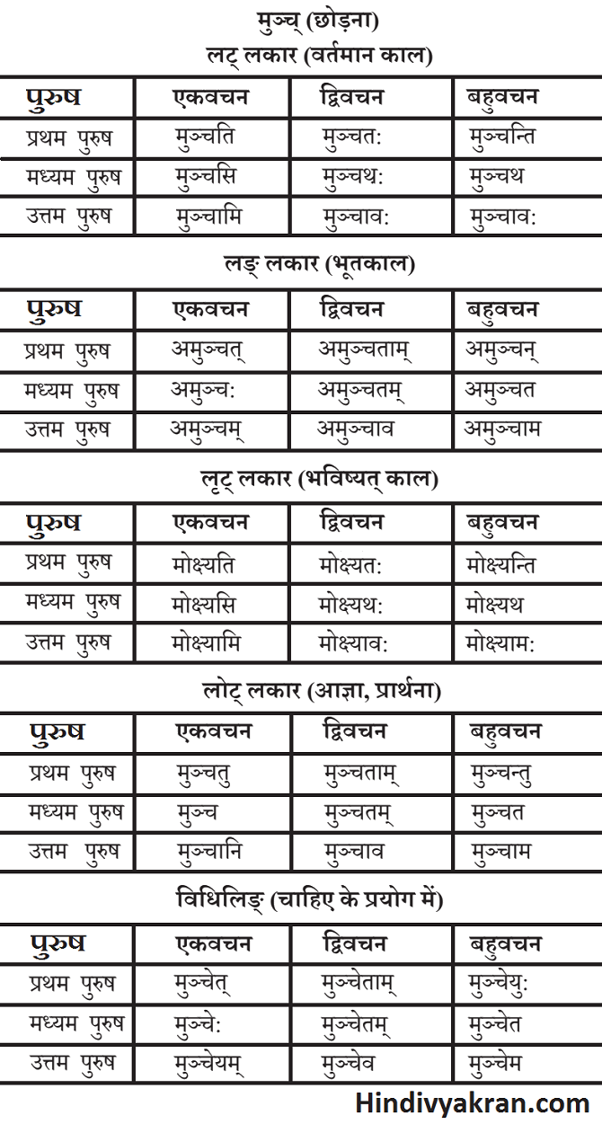 मुच्/मुञ्च् धातु के रूप संस्कृत में – Munch Dhatu Roop In Sanskrit