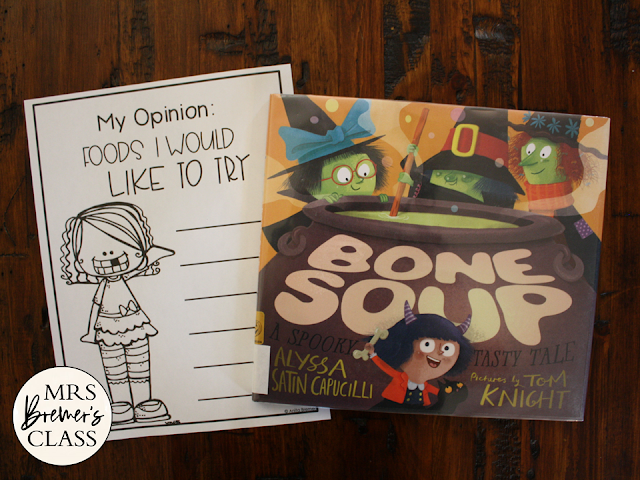 Bone Soup book study activities unit with Common Core aligned literacy companion activities and a craftivity for Halloween in Kindergarten and First Grade