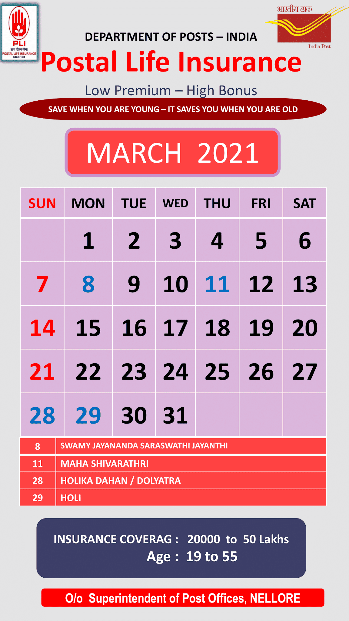 PLI Calendar for the Year 2021