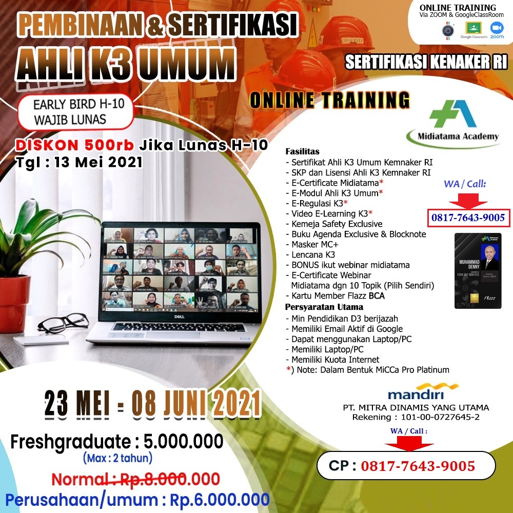 Ahli K3 Umum murah tgl. 921 Maret 2020 di Jakarta