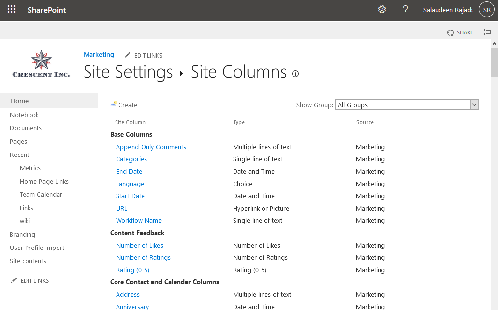 List columns