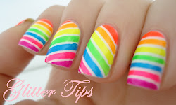candy nail neon stripes nails glitter crush tips rainbow