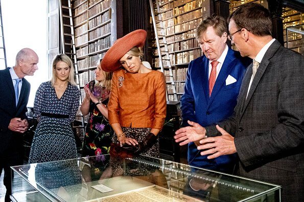 Queen Maxima wore a Natan blouse and Natan multicolor skirt, LK Bennett shoes.  Irish Prime Minister Leo Varadkar