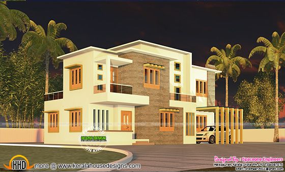 Flat roof house at Calicut, Kerala