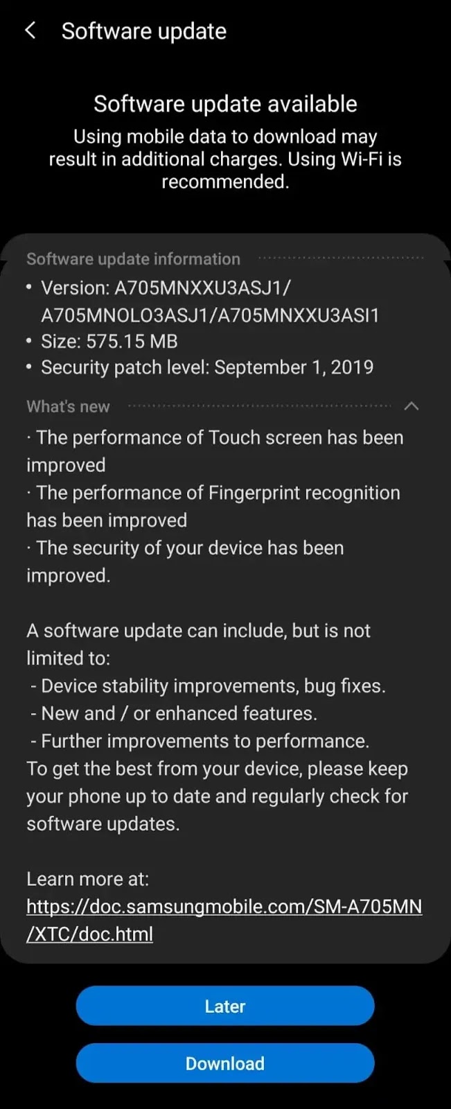 Samsung Galaxy A70 PH September 2019 Software Update