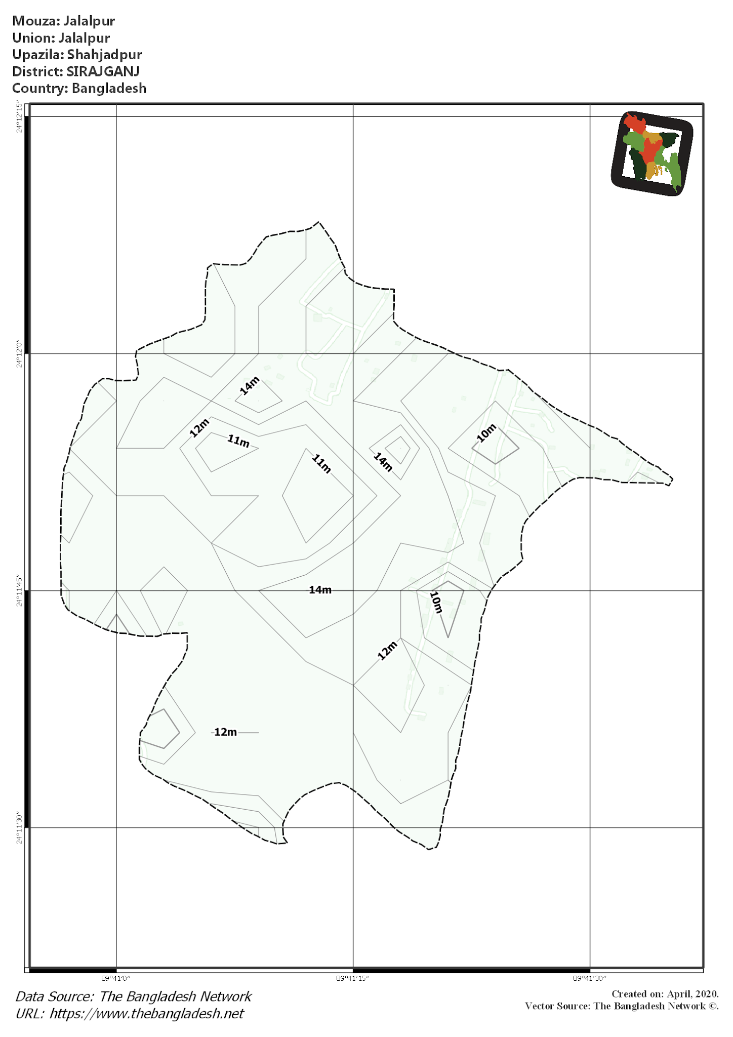 Map of Jalalpur Mouza of Shahjadpur Upazila, SIRAJGANJ, Bangladesh.