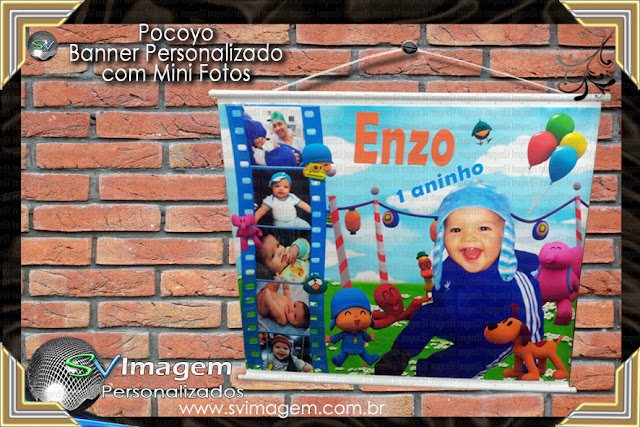 banner de geladeira com mini fotos no tema pocoyo ideal para sua decoração de festa, o menor preço do mercado