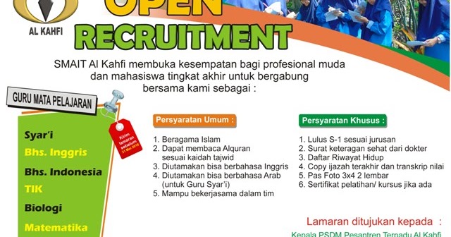 Lowongan Kerja Pengajar Smait Al Kahfi