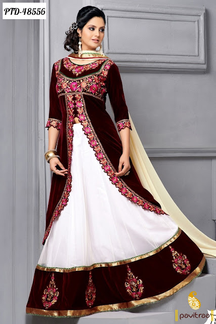 Diwali special and wedding wear white black designer anarkali salwar suit online shopping with discount offer at pavitraa.in