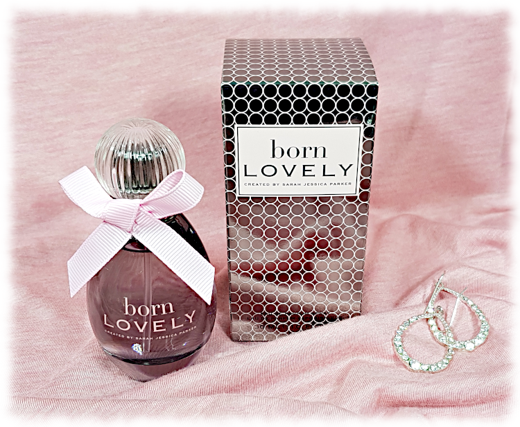 Born Lovely bottle, box & diamante earrings.