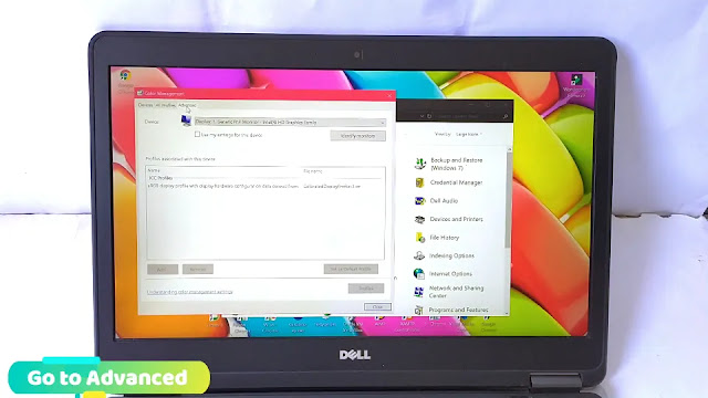 go to advanced here calibrate monitor windows 10