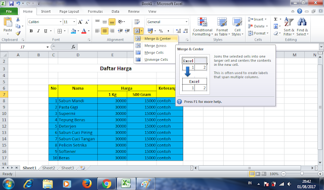 Contoh Merge Cell Excel untuk Pemformatan Cetak