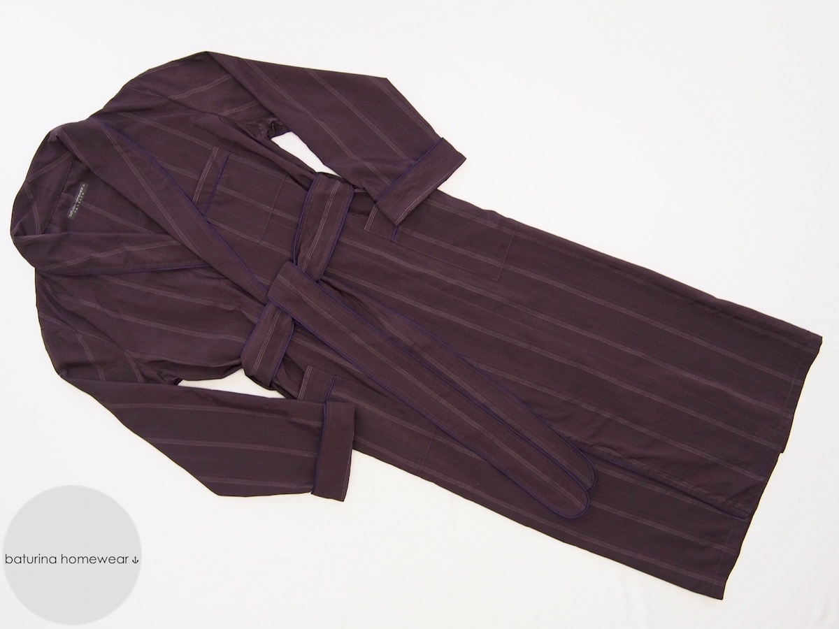 Lightweight Dressing Gown in Striped Burgundy Purple Silk for Men