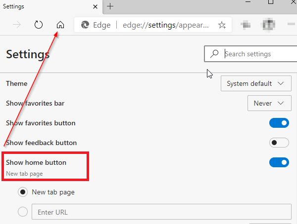 Nút Trang chủ Microsoft Edge Chromium