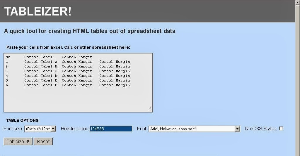 Contoh Tabel Terbuka